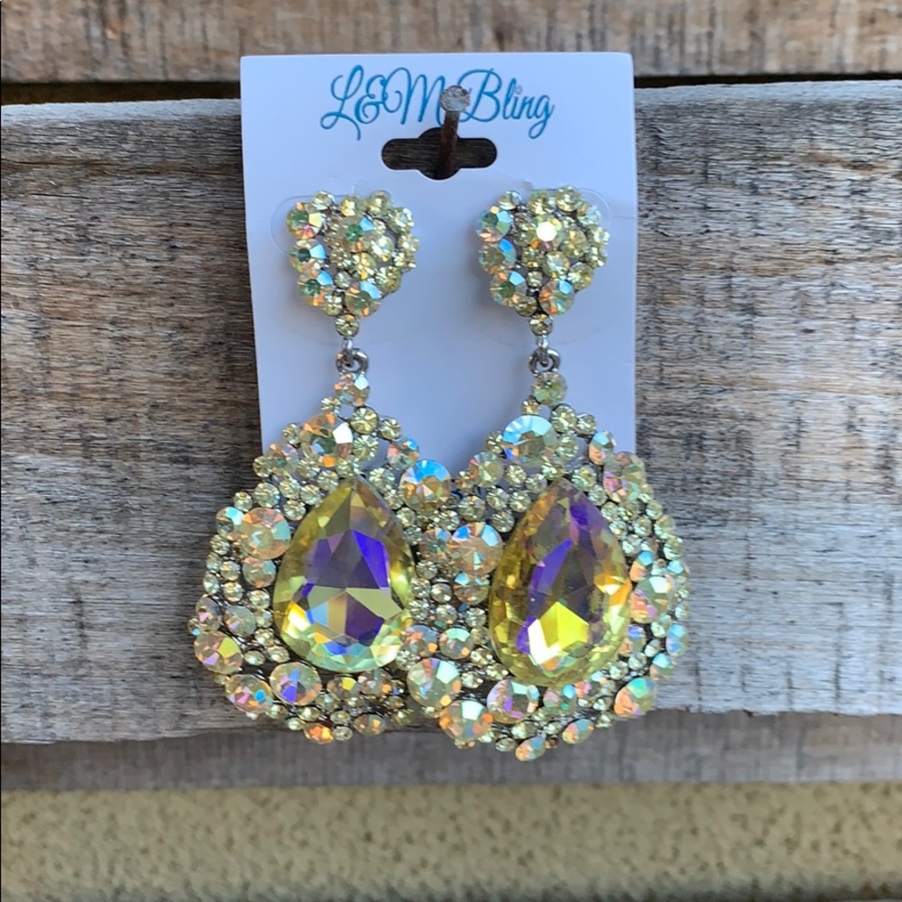 Yellow crystal pageant earrings